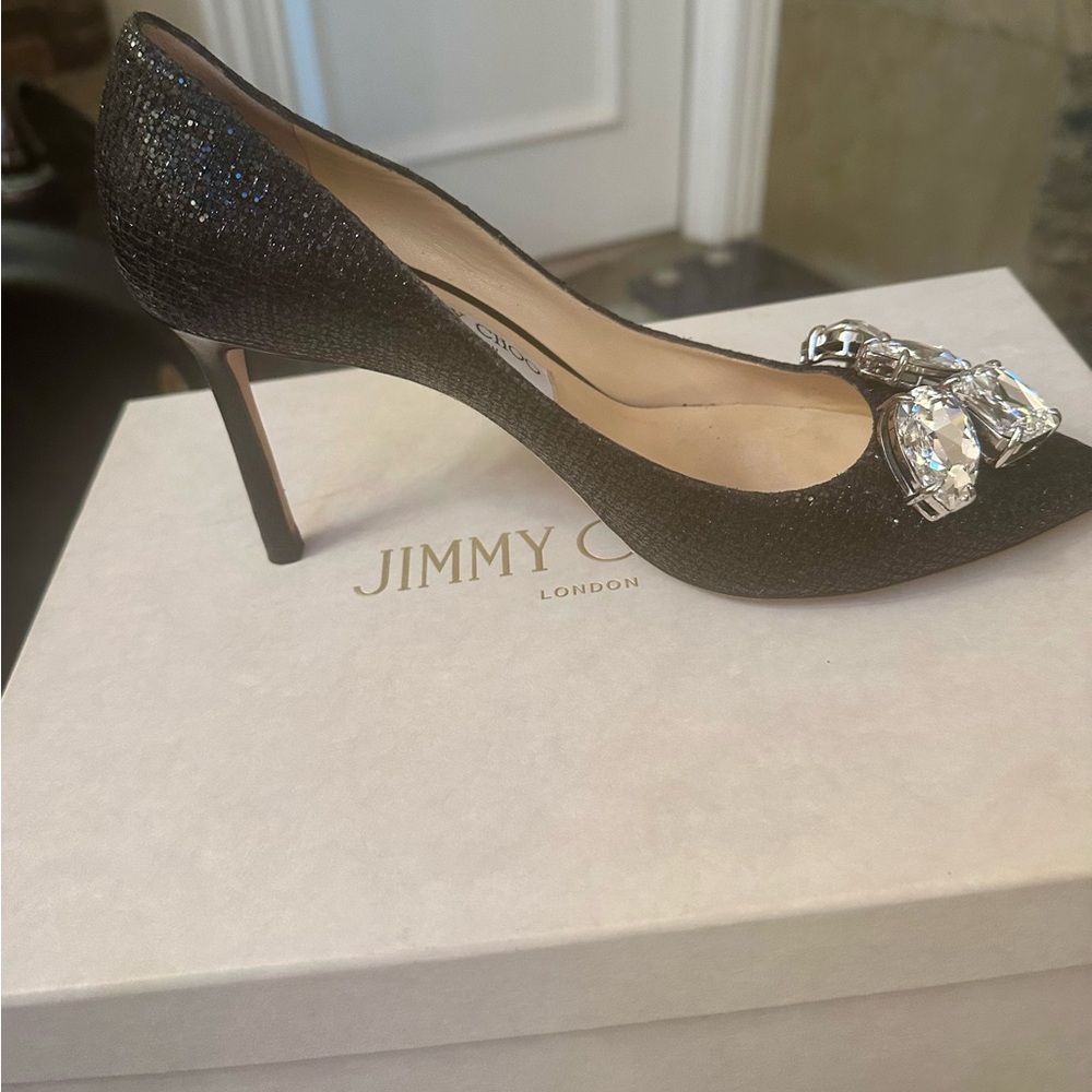 Jimmy Choo Black Stiletto Heels with Crystal Detail